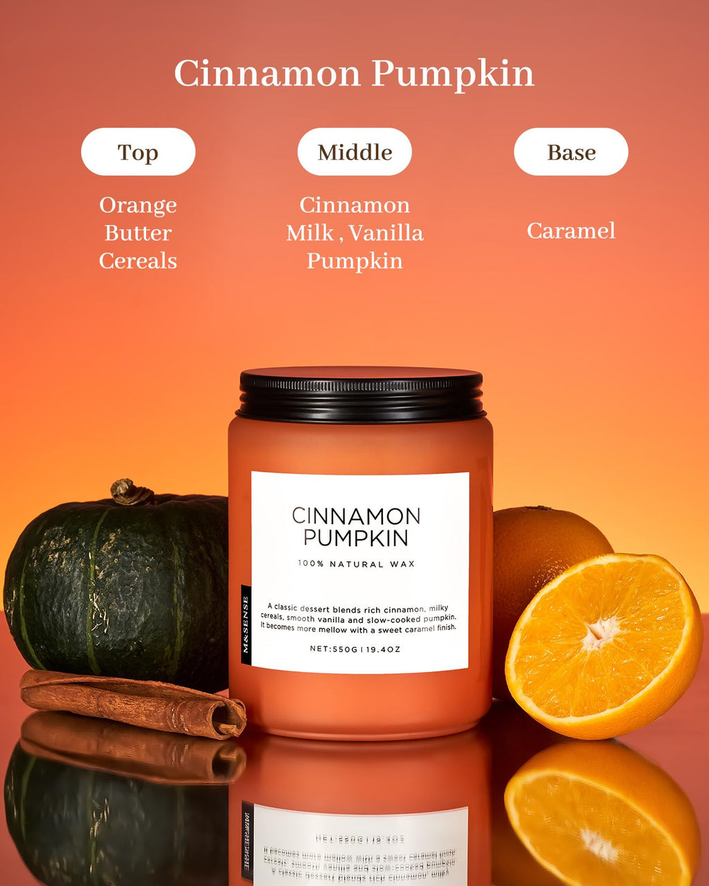 Cinnamon Pumpkin Scented Candle Fall Baking Spice Aroma for Halloween Decor