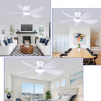 Kviflon 46 Inch Modern Ceiling Fans with Lights, Flush Mount Ceiling Fan with Light and Remote/APP Control, 5 Reversible 6 Speeds Curved Blades, 3 CCT Dimmable Lights for Bedroom, White