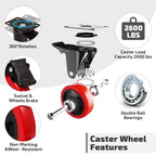 Nefish 6 Inch Heavy Duty Caster Wheels, Industrial Casters Set of 4, Locking Industrial Swivel Top Plate Casters 2600 Lbs, 360 Degree Industrial Grade Casters for Industrial, Furniture, Equipment