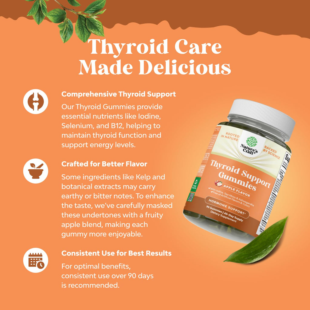 Vegan Thyroid Support Gummies with Sea Moss - Thyroid Support Gummies for Comprehensive Support for Men and Women with Iodine Selenium and Other Potent Vitamins - Gelatin-Free Non-GMO - 90 Count