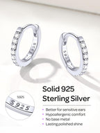 ChicSilver Silver Mini Huggie Hoop Earrings 925 Sterling Silver Earrings Cubic Zirconia Hoop Earrings for Women Cartilage Earrings Hypoallergenic 8MM