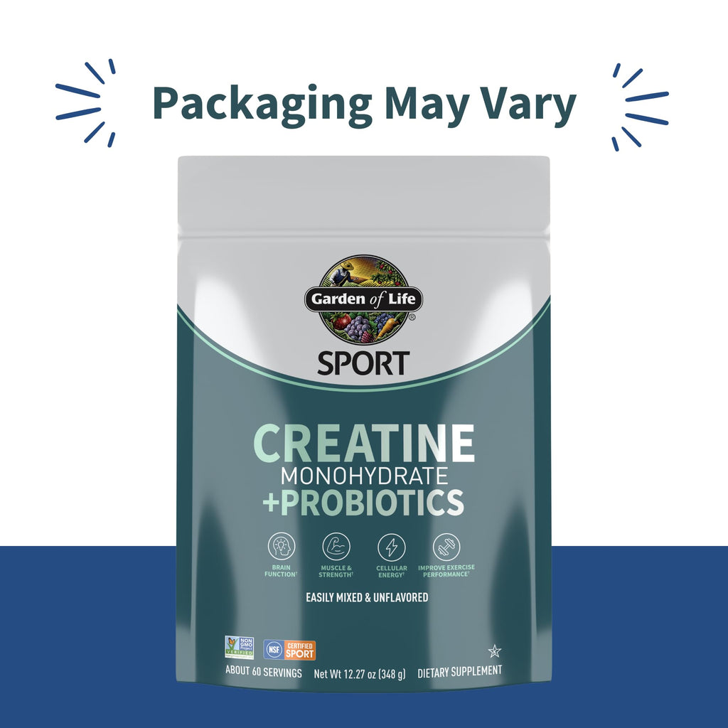 Creatine Monohydrate Powder for Women and Men by Garden of Life, Micronized Pre Workout with Probiotics for Muscle, Strength, Performance, Sport Amino Energy, About 60 Easy to Mix Unflavored Servings