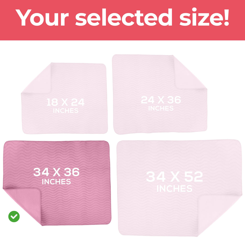 Utopia Bedding Washable Underpads 34" x 36" (Pack of 4), Waterproof Reusable Heavy Absorbency Incontinence Bed Pads for Adults, Kids, Elderly and Pets, Bedwetting Pads for Sofa and Couch (Pink)