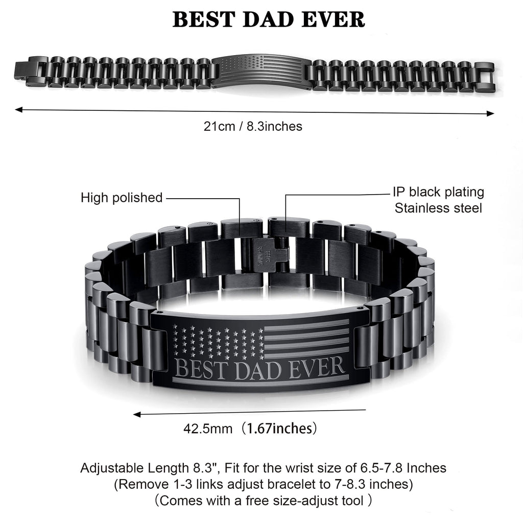 P. BLAKE Fathers Day Gift for Dad from Son Daughter, Stainless Steel Watch Bracelet Birthday Best Dad Ever Presents Jewelry for Daddy Papa Father