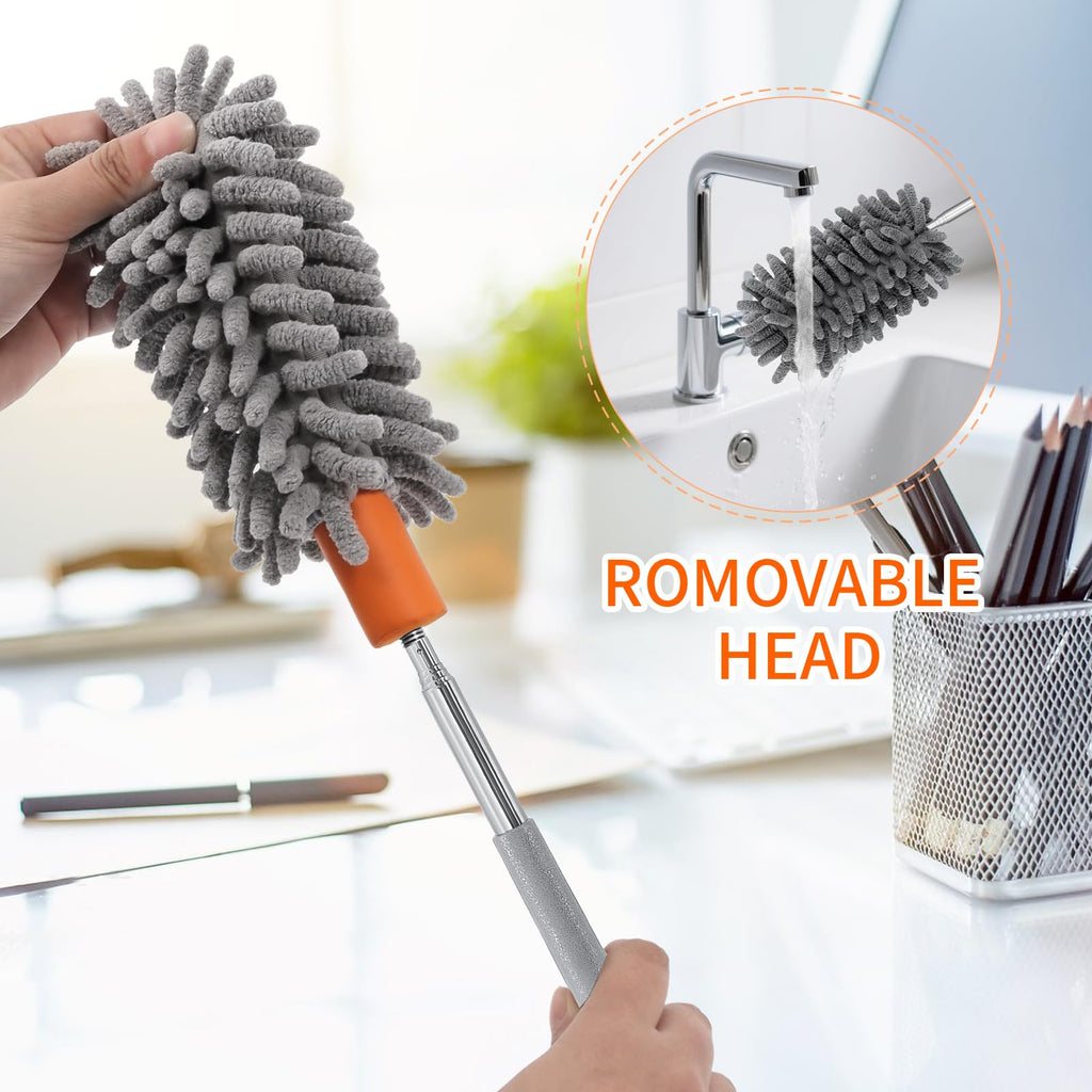 TIMIVO Mini Duster for Cleaning, 360° Bendable Hand Dusters with Extension Pole, Washable Small Duster for Car Interior, Office, Furniture