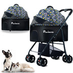 PawLuxe 4 Wheels Pet Stroller 4 in 1 Pet Stroller with Detachable Carrier for Small & Medium Dogs Cats up to 55 lbs Easy-Folding Travel Dog Wagon with Car Seat Breathable Mesh,Blue Cartoon