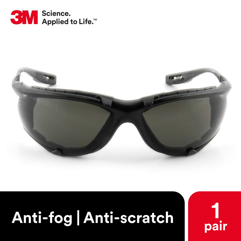 3M Safety Glasses, Virtua CCS, Pack of 1, ANSI Z87, Anti-Fog, Gray Lens, Black Frame, Corded Ear Plug Control System, Removable Foam Gasket