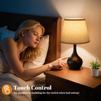Seealle 16.1" Touch Table Lamps for Nightstand, 3-Way Dimmable Small Bedroom Lamps for Night Stands, Black Bedside Lamps for Living Room, Kids Room, End Table
