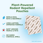 BugMD Vamoose! Plus Peppermint Oil Mouse Repellent Pouches | Natural Mice Repellent Indoor & Rat Deterrent for House, Garage, RV, Car & Storage | Plant-Powered Rodent Control - 2 Pack - 8 Pouches