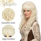 Long Big Blonde Curly Wig with Bangs for Women Costume, 24 Inch Wavy Hair