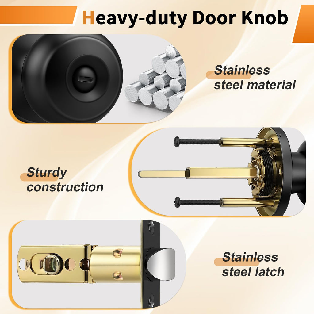 Probrico Bathroom Door Knobs, 10 Pack Interior Door Handles Privacy Function, Keyless Doorknob for Bedroom Bath, Matte Black Finish Door Knob with Solid Latch
