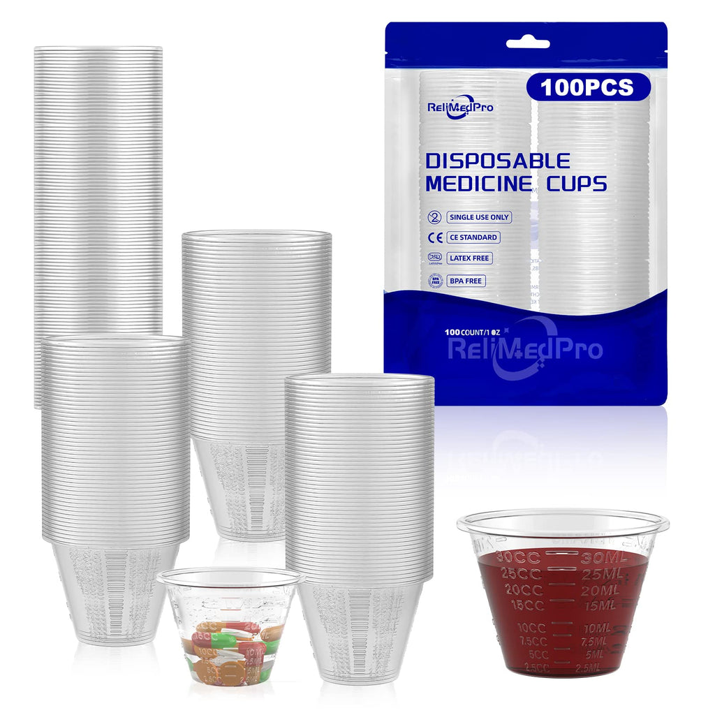 ReliMedPro Disposable Medicine Cups, 100 Pack, 1 oz (30 ml), Graduated