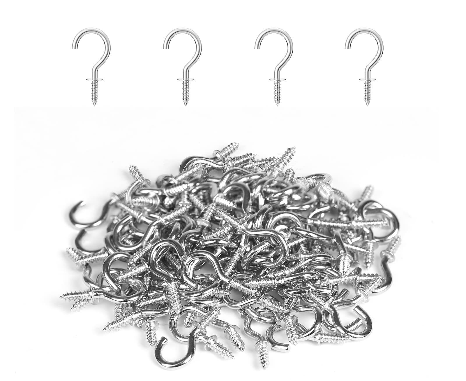 RELBRO Small Screw Hooks, 1/2 Inch Metal Screw in Hooks, Silver, 100 Pcs