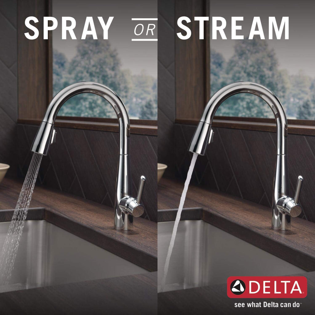 Delta Essa Chrome Kitchen Faucet with Pull Down Sprayer, Modern Single Hole Kitchen Sink Faucet, Single Handle, Chrome 9113-DST
