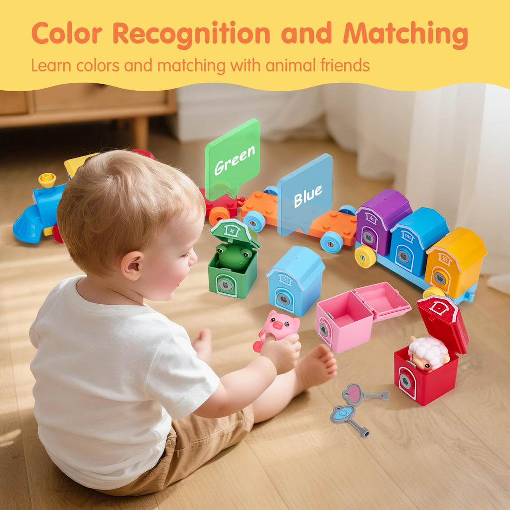hahaland Montessori Farm Train Set, Toddler Learning Toys for 2-3 Year Olds