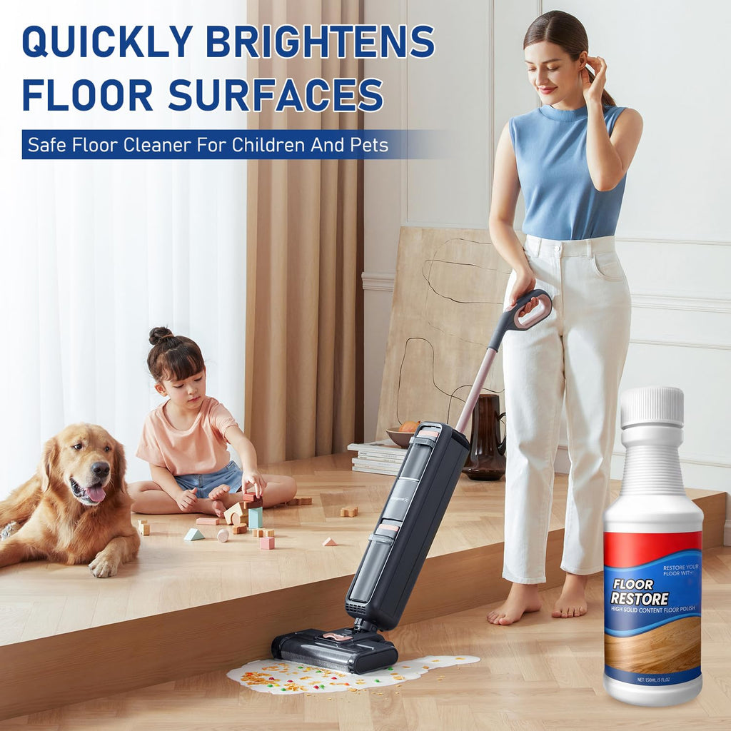 Flaurix 2Pcs Floor Restore Cleaner & Polish,High Solid Content Floor Polish For Shine Renewal & Protective Layer,Helps Conceal Small Scratches,Quick-Drying Protective Finish For Tile,Shine Wood-300ml
