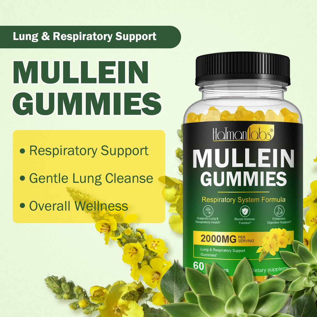 Mullein Gummies for Lungs, Mullein Extract for Smokers - Support Lung & Respiratory Health, Soothes Throat Irritation, Boost Immune - Mullein Leaf Extract for Lungs, Breathe Easier (2 Pack)