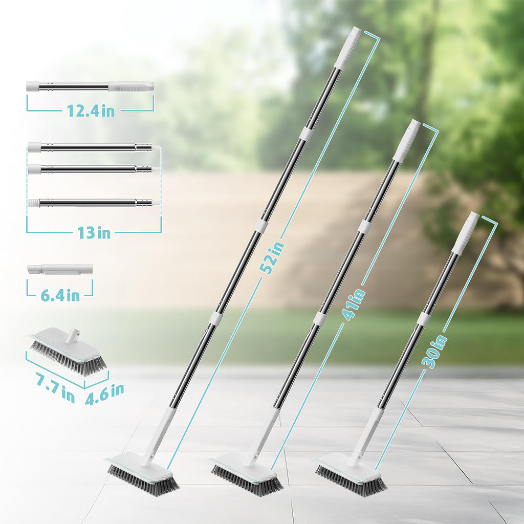 AIR U+ Concrete Scrub Brush, Long Handle, 7-Row Wire Bristles, Squeegee