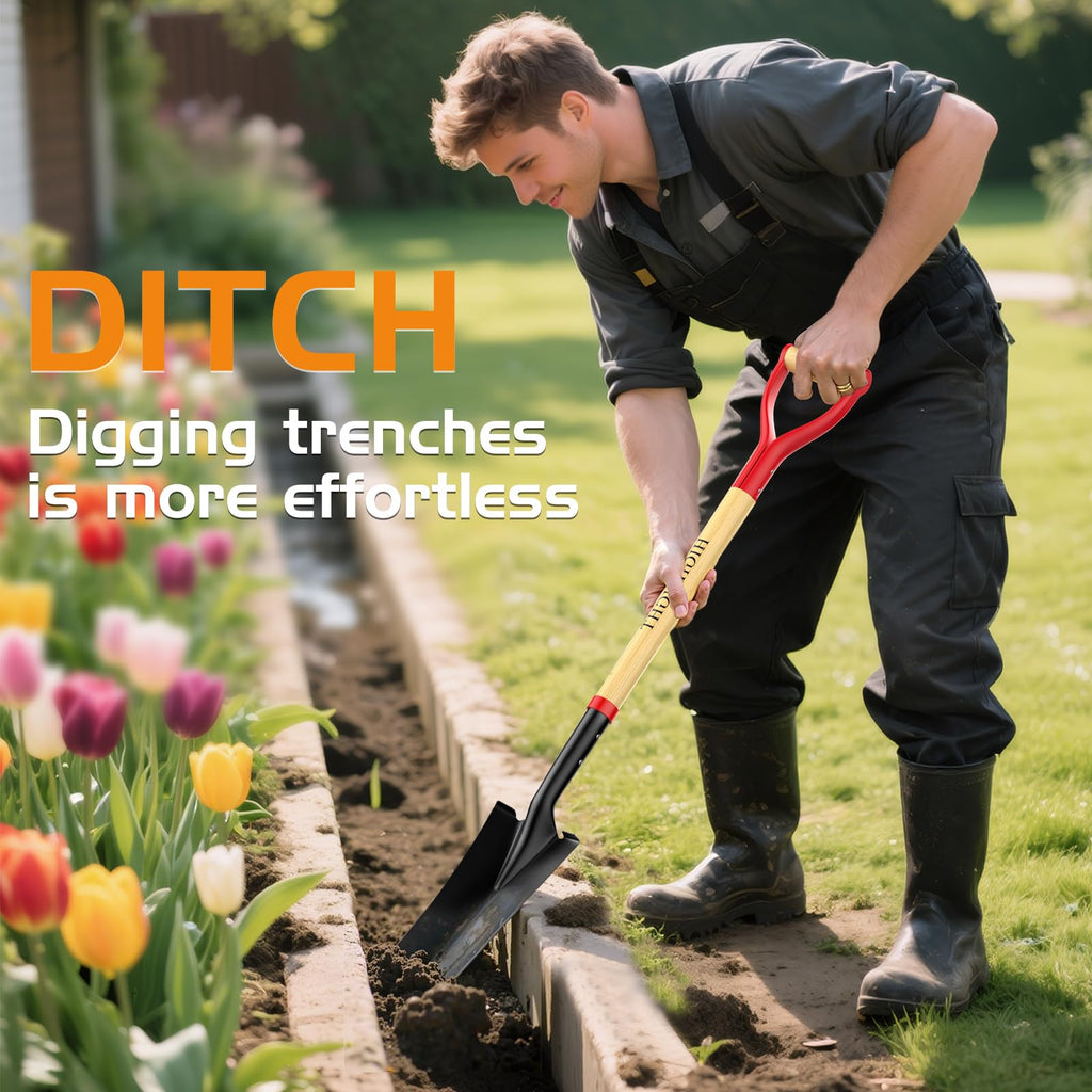HIGHLIGHT Spade Shovel Digging Trench Garden 45 Inch D Grip Steel Shovel