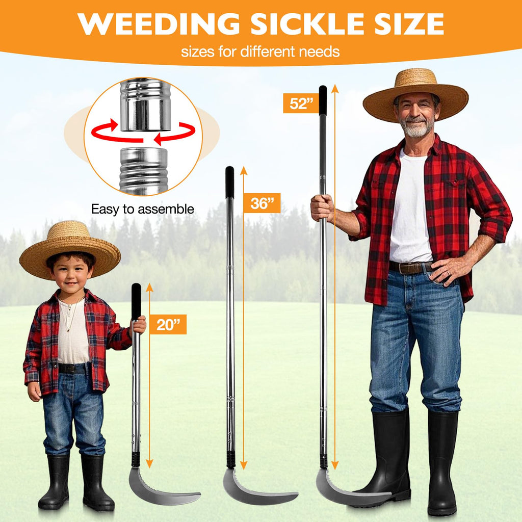 Sickle Garden Tool Set, Long Handle Weeding Sickle Stand Up Weeding Tool