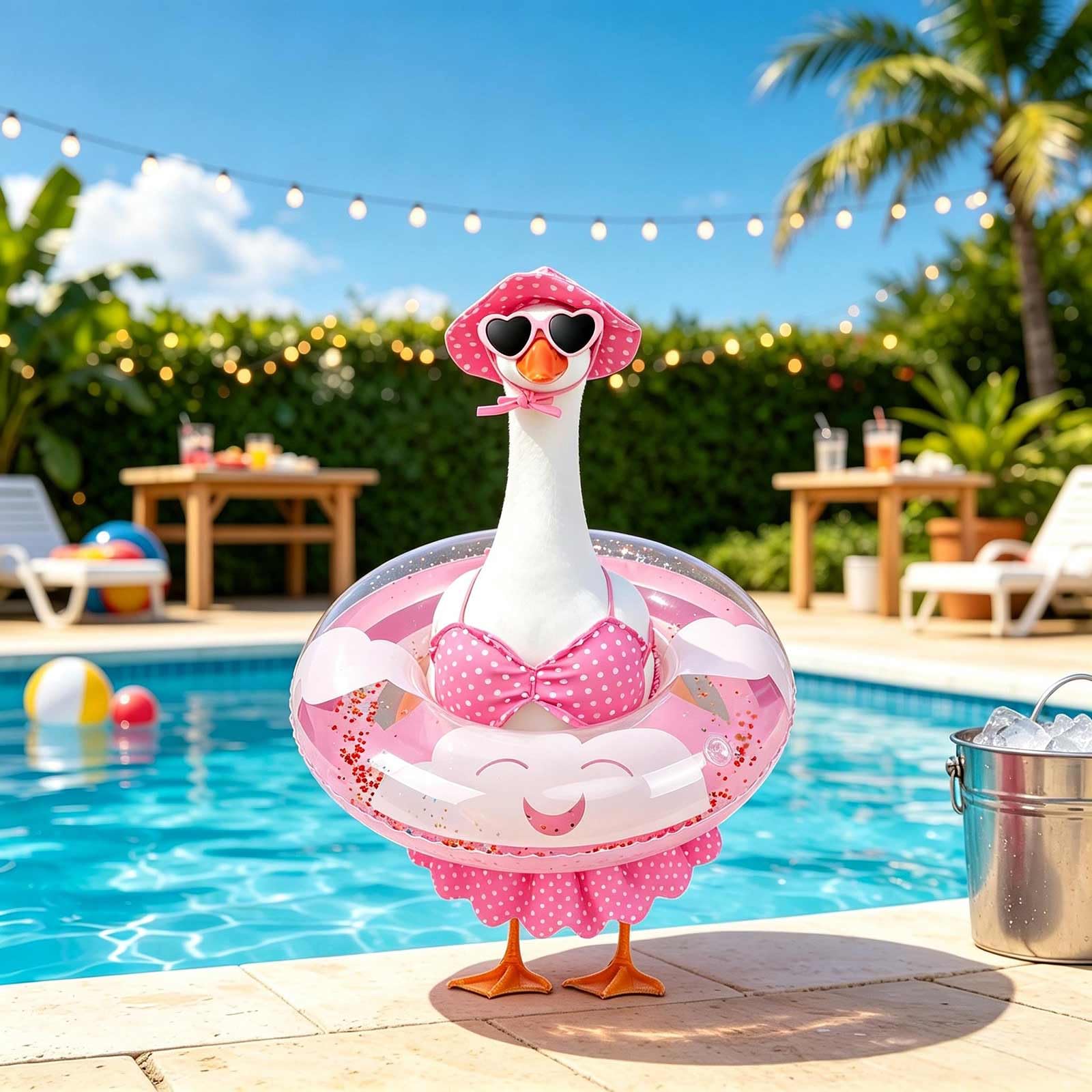 yuboo Summer Porch Goose Outfits Fits 23" Bikini Goose Outfits with Swimming Ring, Sunglasses, Hat and Skirt Hawaiian Porch Goose Clothes Costume for Outdoor Patio Yard Decor Pink