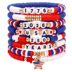Cmfuegsk 250th USA Patriotic Bracelets Set, 4th of July Bracelets, USA Bracelets, Red White Blue Beaded Stretch Bracelets, Patriotic Jewelry for Women, 250 Anniversary USA Merchandise
