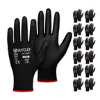 KAYGO Work Gloves for Men and Women,12 Pairs Seamless Knit PU Coated Safety Gloves, with Smooth Grip on Palm and Fingers, Ideal for Light Warehouse, Manufacturing, Gardening, KG11P (S, Black)