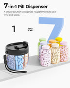 AMOOS Cute Pill Dispenser with 7 Large Compartments, Portable Pill Bottle Organizer with Wide Opening for Easy Use, Anti-Mix Pill Organizer for Travel, BPA-Free Pill Container, Black