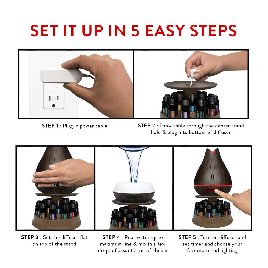 Pure Daily Care Aromatherapy Essential Oil Diffuser Gift Set with 20 Oils and Rotating Stand 400ml Ultrasonic Diffuser with 20 Essential Plant Oils - 4 Timers and 7 Ambient Light Settings