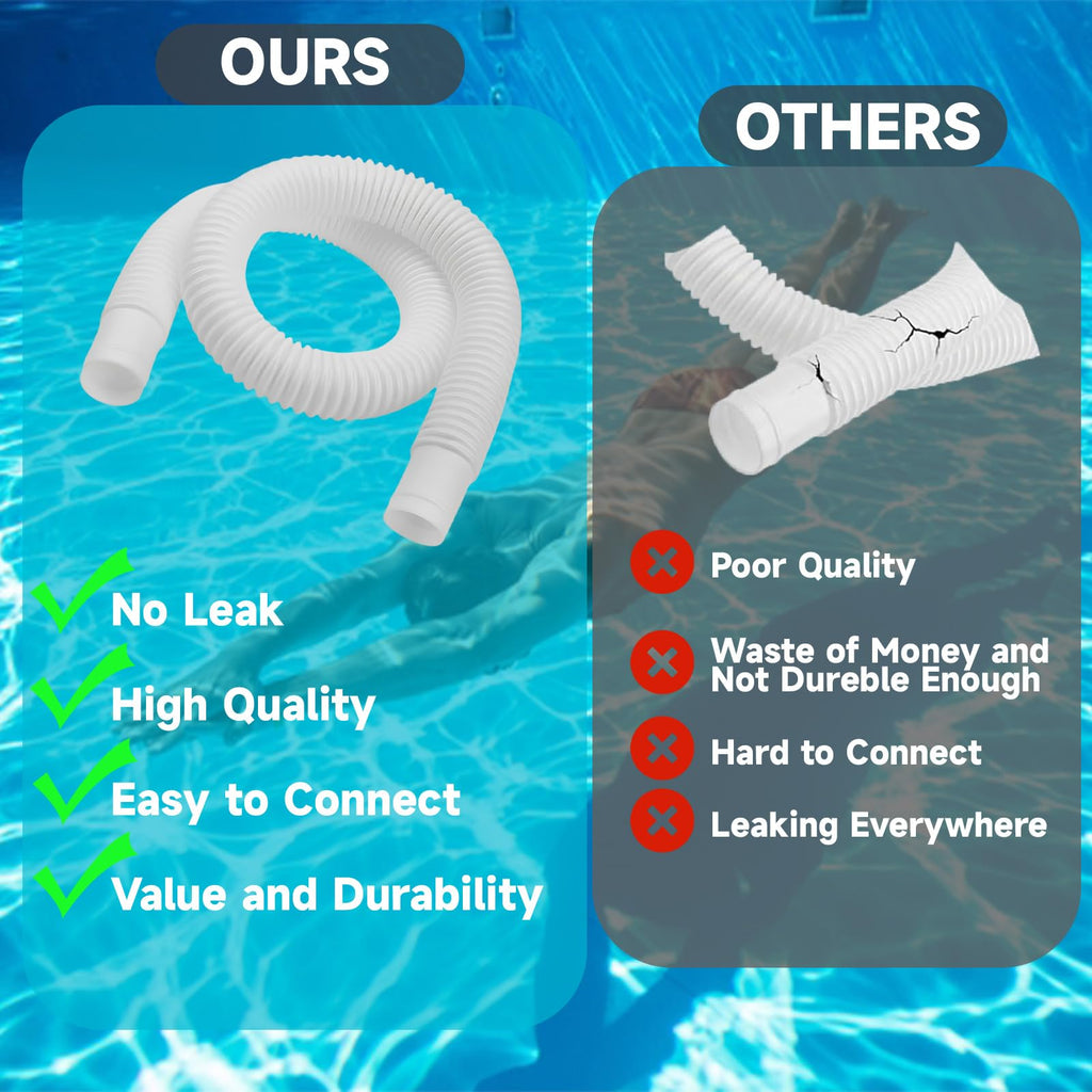 1-1/4 Inch x 3ft Foot Long White Above Ground Pool Flex Connection Hose with 2 Metal Clamps for Pump 330 GPH, 530 GPH, and 1,000 GPH Compatible with Intex Coleman Summer Waves Pool Skimmer (2)