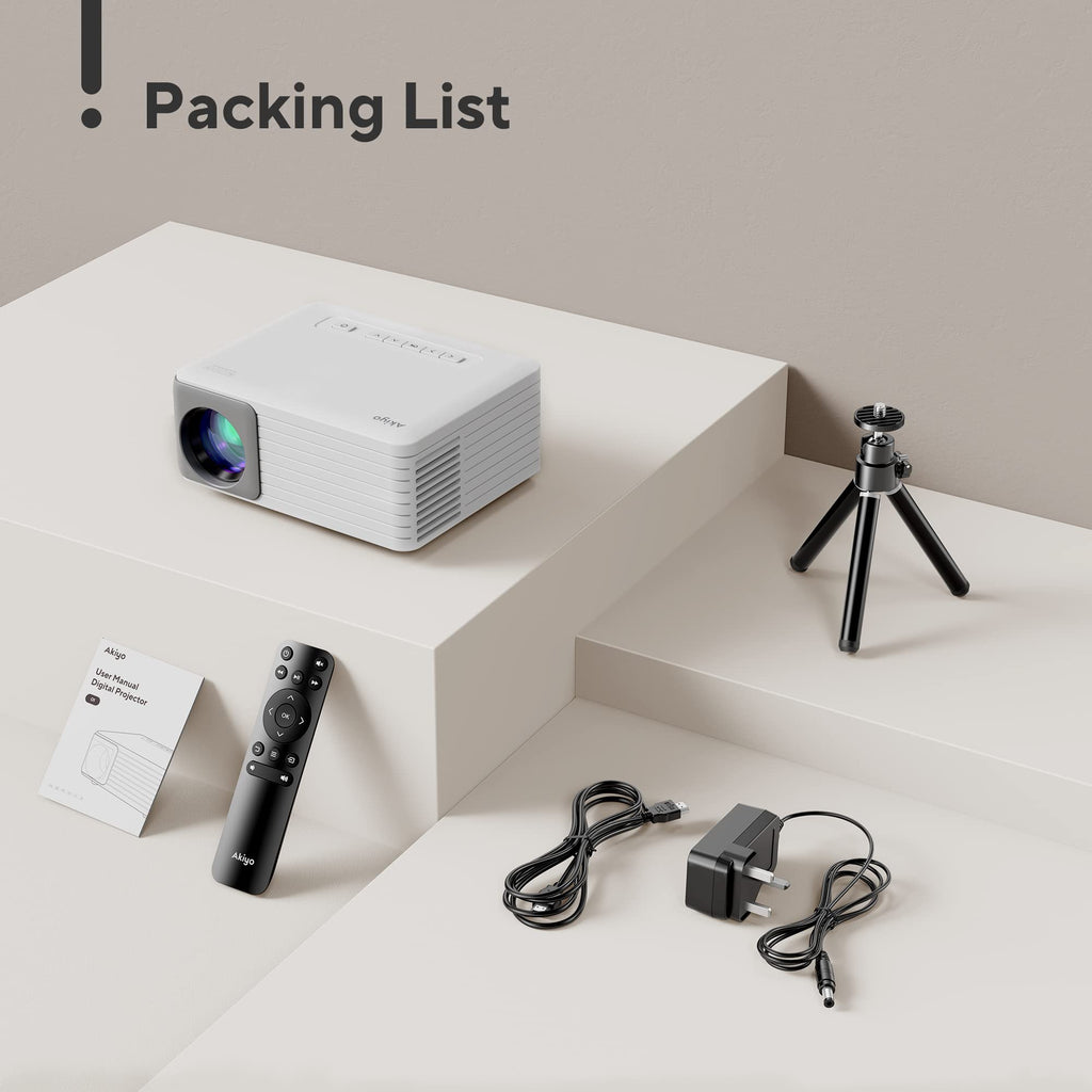 Mini Projector with WiFi and Bluetooth, AKIYO 1080P Supported Projector with Projector Stand, Portable Movie Projector for Home Theater/Outdoor, Compatible with iOS/Android/Laptop/TV Stick/HDMI/PS5