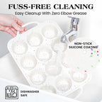 AOTASO Regular 12 Cup and Mini 24 Cup Nonstick Cupcake Pan Set Silicone Muffin Pan for Baking Silicone Cupcake Mold with Metal Reinforced Frame BPA Free (2 Pcs, Cream)