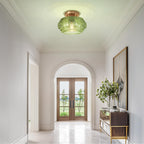 OYKYOHEI Semi Flush Mount Ceiling Light, Green Globe Glass Ceiling Light Fixture, Art Deco Kitchen Lighting fixtures Ceiling for Hallway Porch Corridor Bedroom, Bulb Not Included