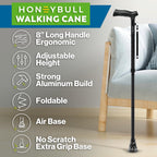 HONEYBULL Walking Cane for Men & Women – Foldable, Adjustable, Lightweight Cane with Air Cushion Tip for Stability & Ergonomic Grip, Heavy Duty Walking Sticks for Seniors (Black)