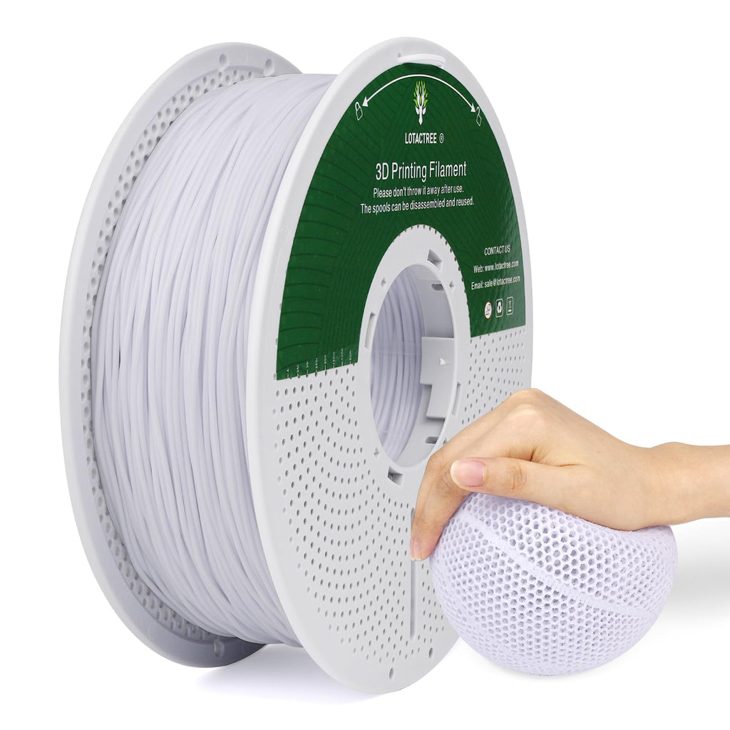 LOTACTREE White TPU Filament 1.75mm, 95A Rubber-Like 3D Printer Filament, Flexible TPU Filament Accuracy +/-0.03mm, 1KG (2.2lb)