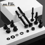 5/16-18 x 4" Hex Head Screw Bolt, Nuts, Flat & Lock Washers, 20Pcs 18-8 (304) Stainless Steel, Fully Threaded, Black Oxide by SG TZH