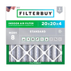 Filterbuy 20x20x4 Air Filter MERV 8 Essential Dust & Allergy Defense (1-Pack), Electrostatic Pleated HVAC AC Furnace Filters Replacement, Made in USA (Actual Size: 19.50 x 19.50 x 3.63)