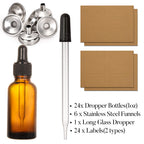 AOZITA 24 PCS, 1 oz Dropper Bottles for Essential Oils with 6 Funnels & 1 Long Glass Dropper - 30ml Amber Glass Bottle with Eye Droppers - Tincture Bottles, Leak Proof Travel Bottle for Liquids