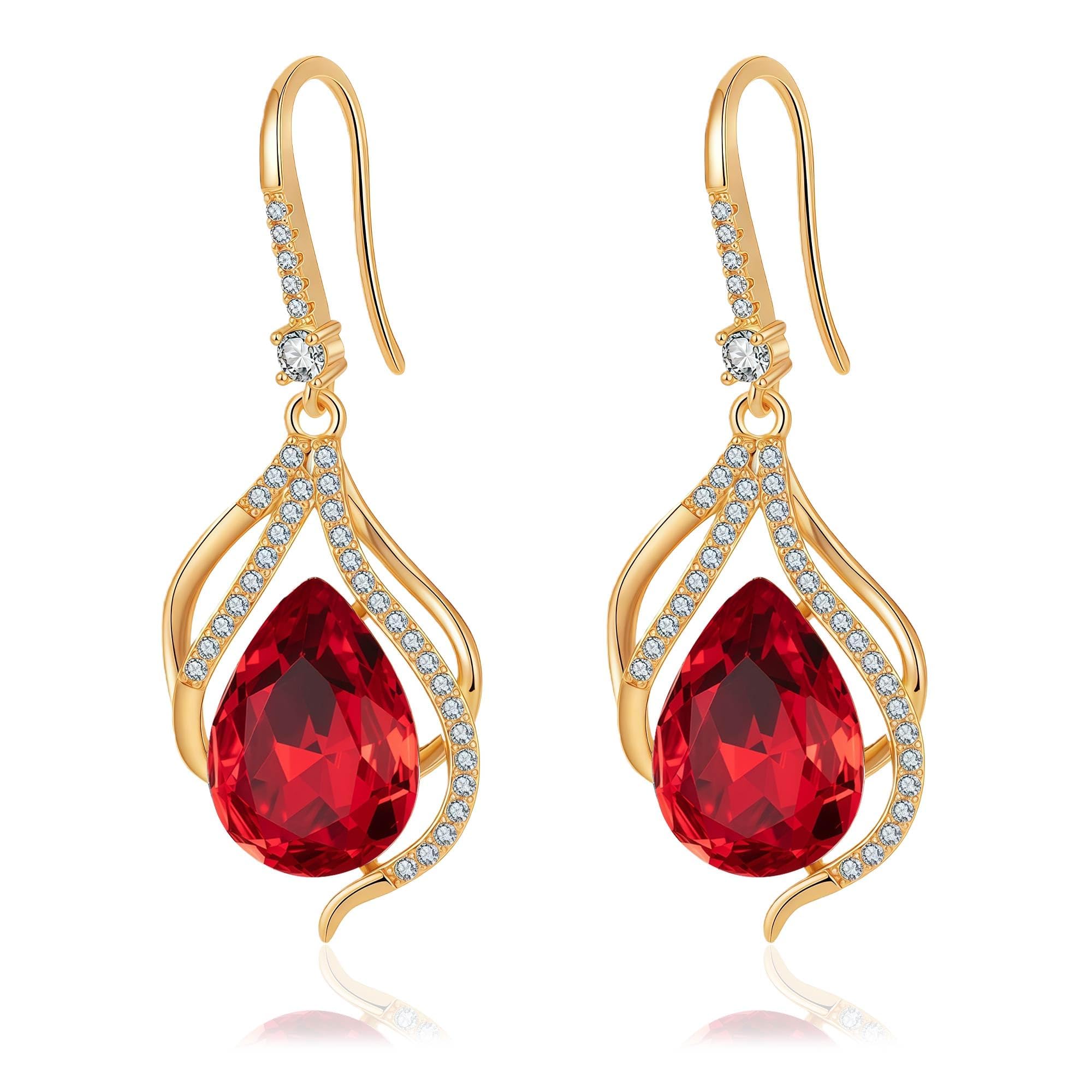 EVEVIC Austrian Crystal Teardrop Dangle Earrings for Women, French Hook