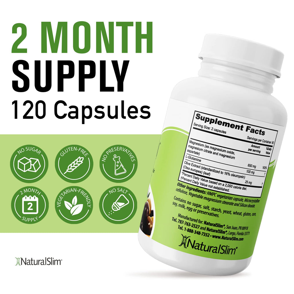 Naturalslim Magnesium Oxide - Constipend for Constipation Relief, Colon Cleanser & Stool Softeners for Women & Men with Magnesium Citrate, Aspartate, & Olive Extract - 120 Vegetable Capsules 2 Pack