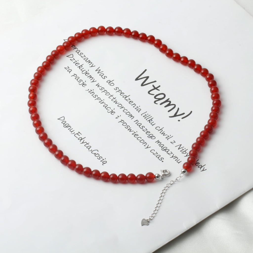 Kakikaki Beaded Natural Red Agate 6MM Round Beads Choker Necklace for Women
