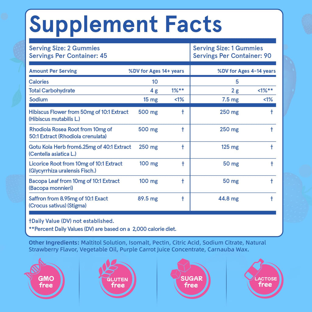 Biookultra Saffron Gummies for Kids – Sugar-Free Mood Support Supplement with Saffron Extract, Support Mood Balance & Cognition for Kids Ages 4-12, 90 Berry-Flavored Soft Chews