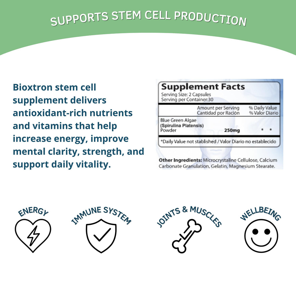 Bioxtron Natural AFA Stem Cell Supplement 60 Capsules Pack of 3 - Stem Cell Production - Energy Levels - Joint & Muscle