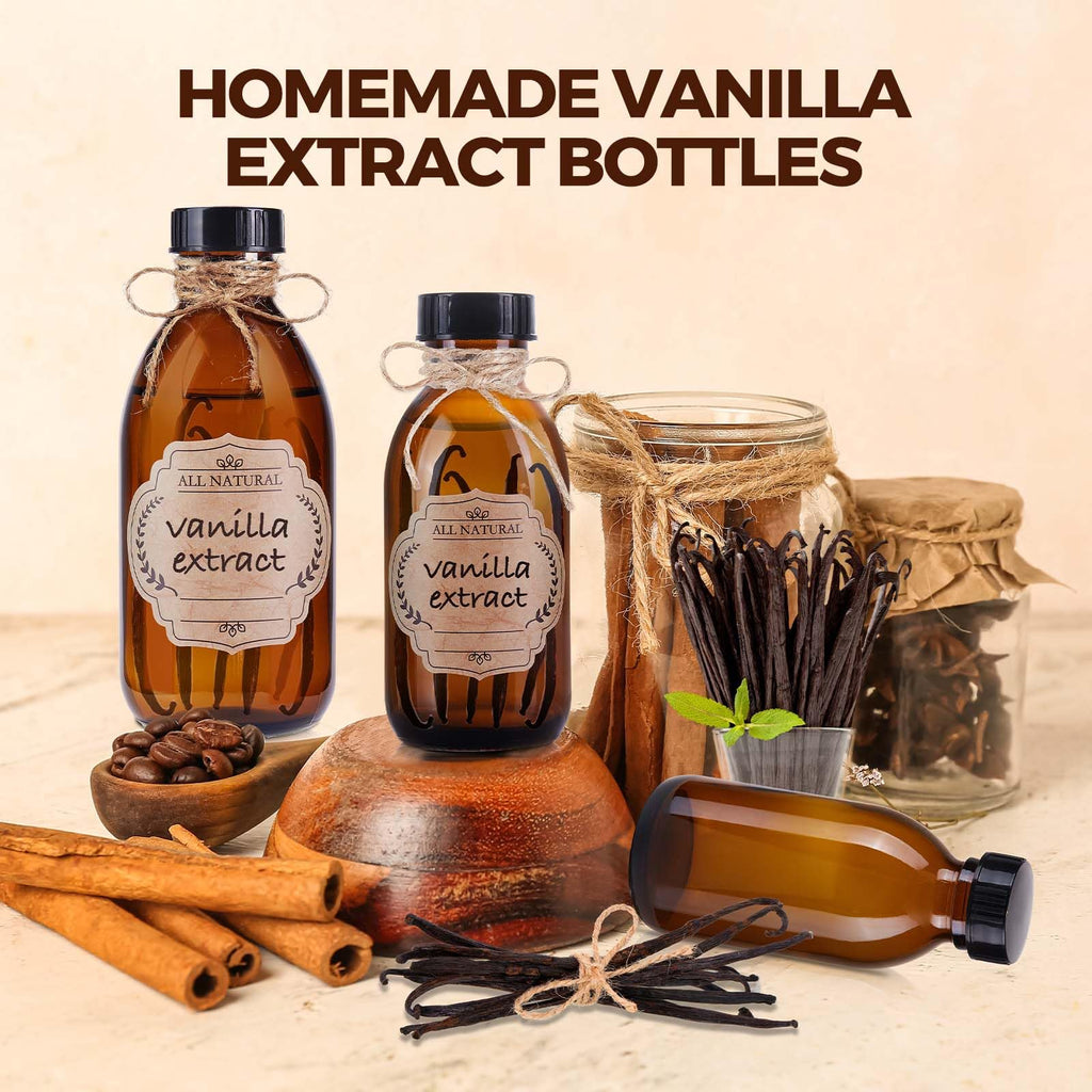 12 Pack 4 oz Vanilla Extract Bottles, Amber Glass Bottle with Twine