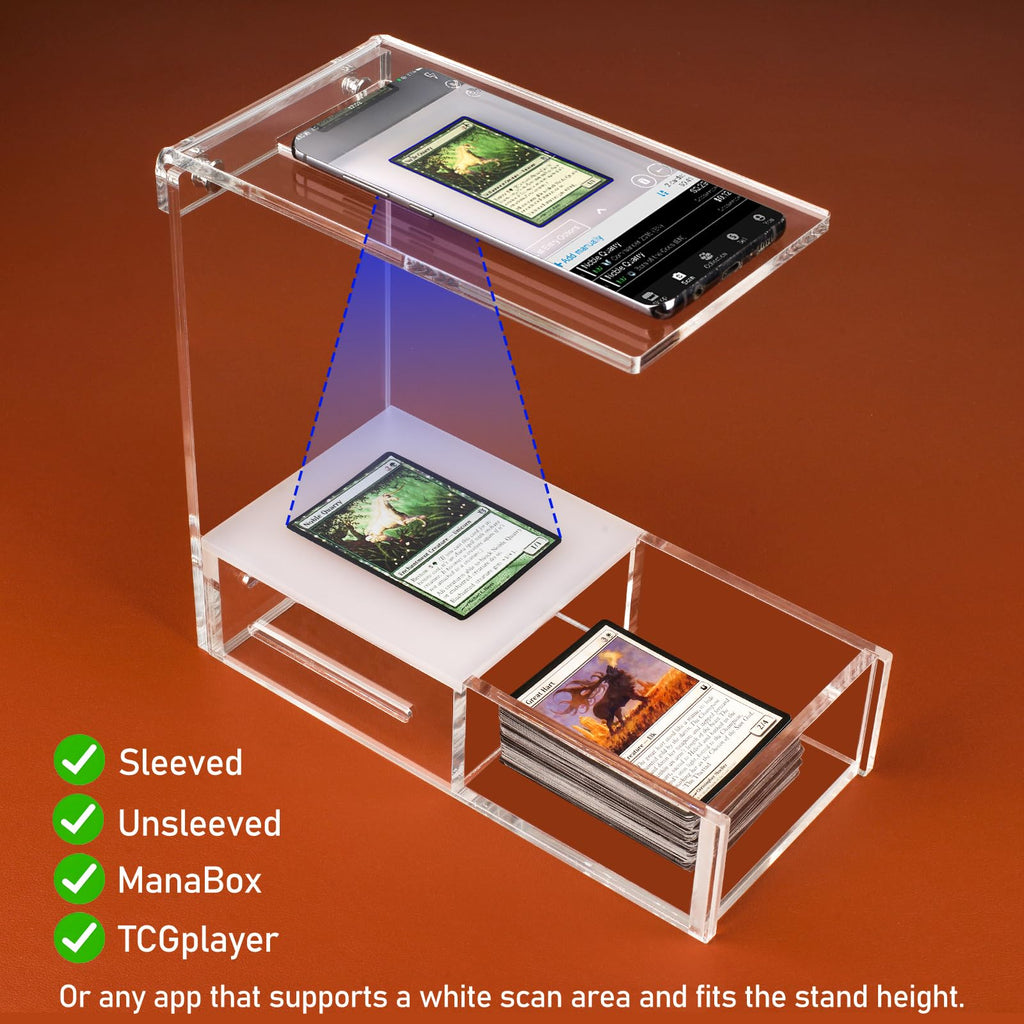 Clear Acrylic Sleeved MTG Cards Scanner Stand, Photo Stand, Trading Card Scanstand Compatible with Manabox, TCGplayer App, Sleeved and Unsleeved Cards Accessories