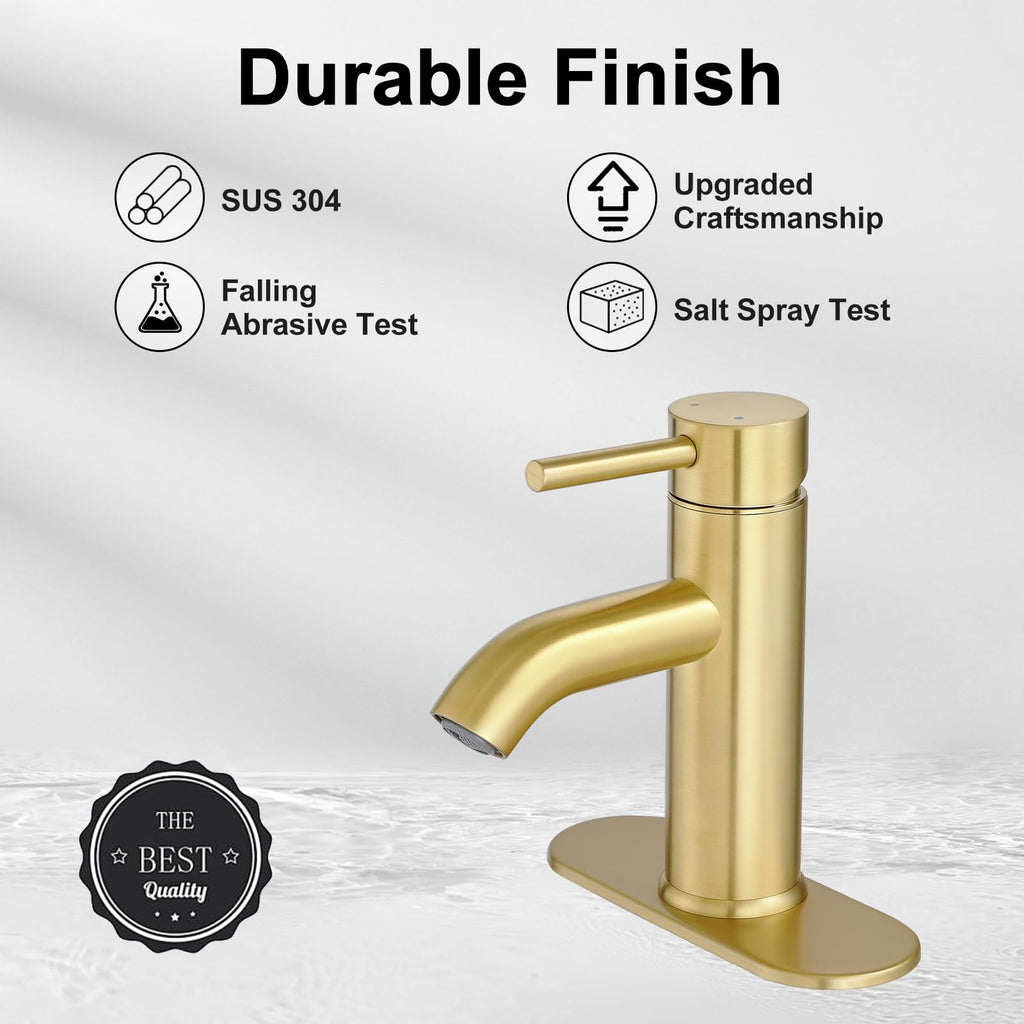 Brushed Gold Bathroom Faucets, Modern Single Hole Lavatory Vanity Faucet, Single Handle Bathroom Sink,Faucet, Faucet for Bathroom Sink with Deck Plate and Supply Hoses