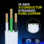 Maximm Cable 2 Ft 360° Rotating Flat Plug Extension Cord, 16/3 AWG Multi 3 Outlet 3-Prong Grounded Wire- White - UL Certified