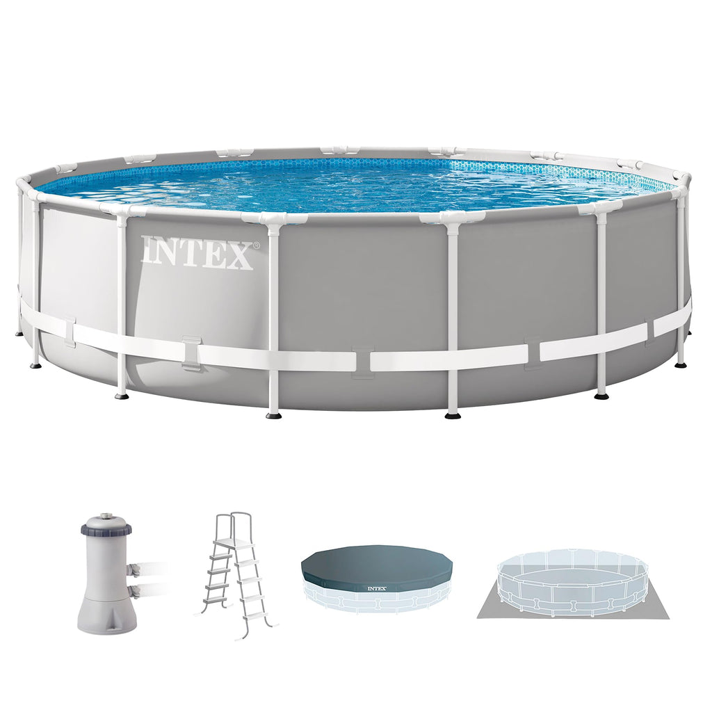 Intex 26723EH Prism Frame Premium Above Ground Swimming Pool Set: 15ft x 42in – Includes 1000 GPH Cartridge Filter Pump – Removable Ladder – Pool Cover – Ground Cloth