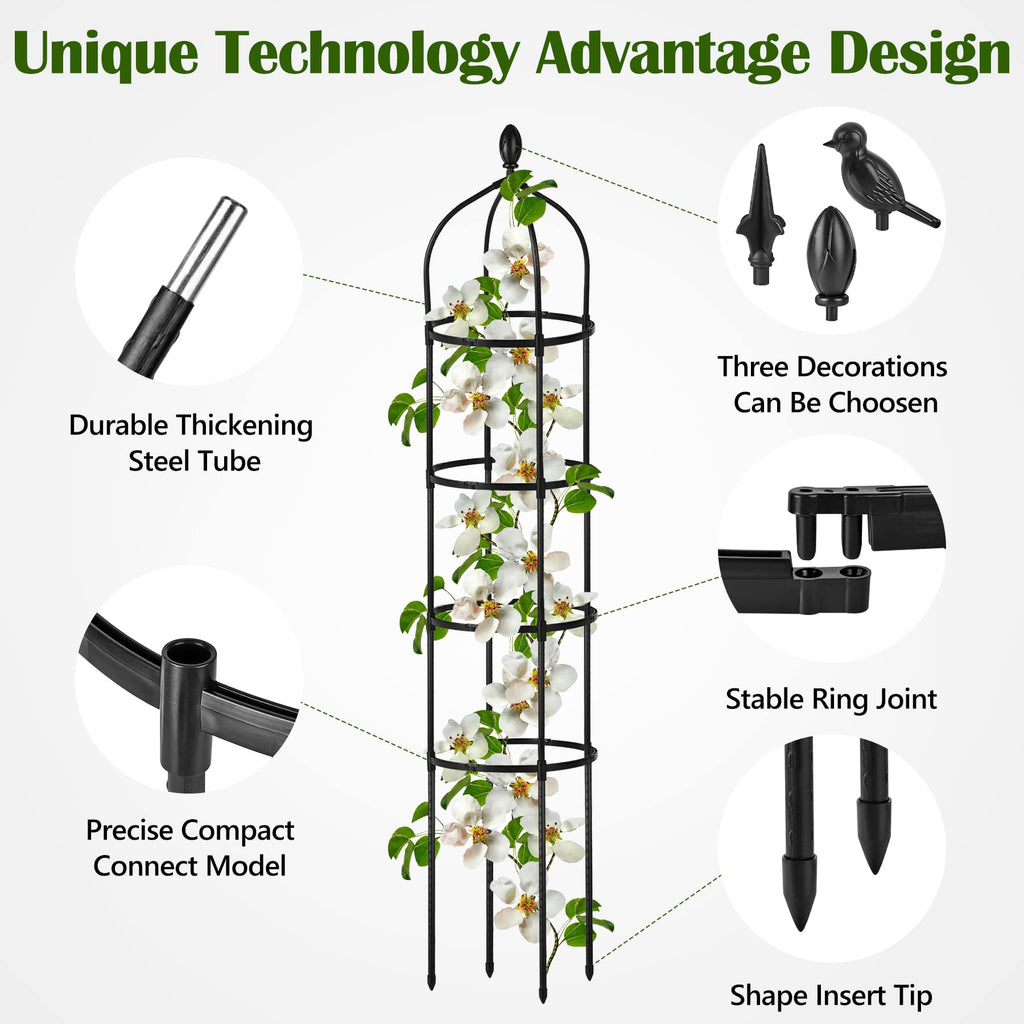 Garden Obelisk Trellis for Climbing Plants Outdoor 6 Ft Rose Bush Round Trellis for Pots Rustproof Metal Pipe with Plastic Coated Plant Flower Trellises for Clematis Vine Jasmine Support