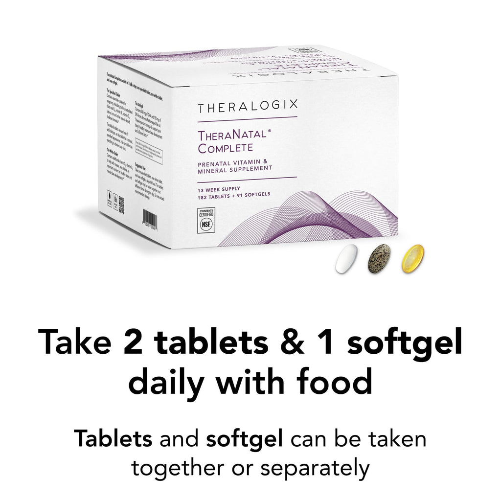 Theralogix TheraNatal Complete Prenatal Vitamin Supplement - 91-Day Supply - with DHA, Vitamin D3, Folate, Iodine, Choline, Iron, Vitamin B6 & More - NSF Certified - 182 Tablets & 91 Softgels